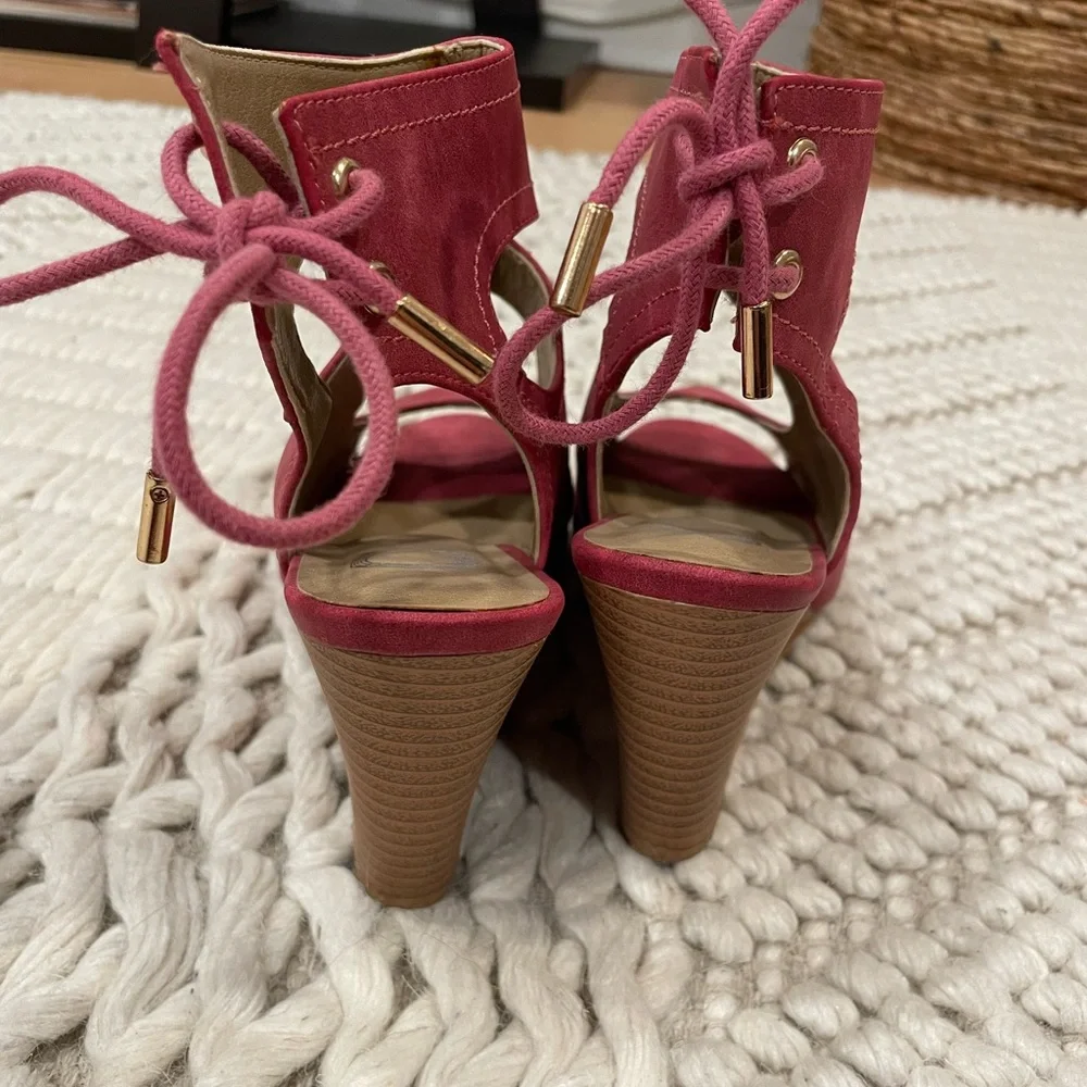 Coral Peep Toe and Peep Heel Wedge